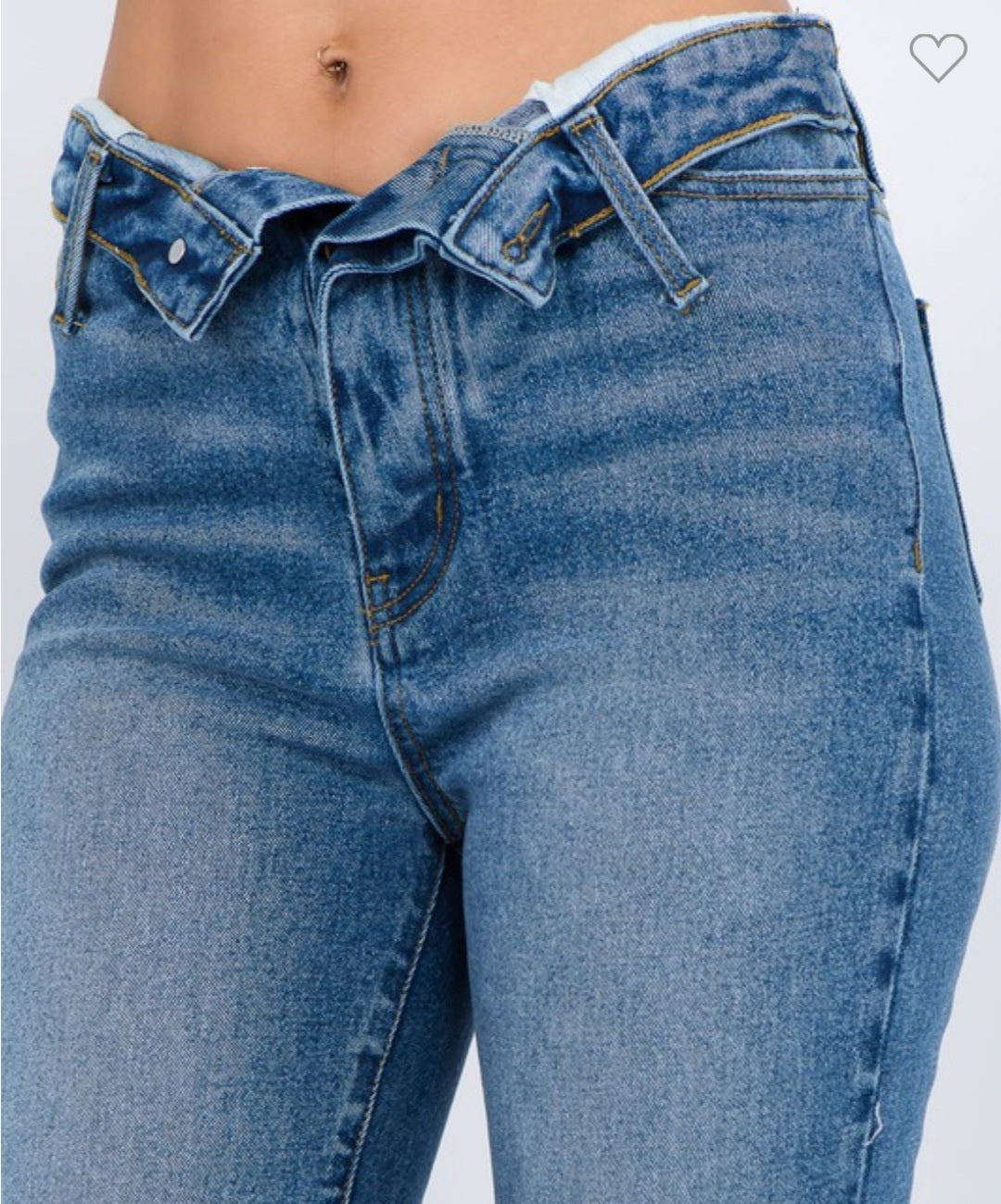 Double take flipped down waist denim jeans